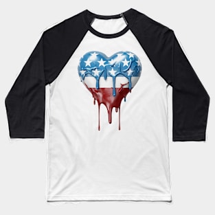 American Flag Dripping Heart #3 Baseball T-Shirt